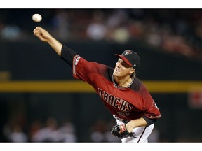 Arizona Diamondbacks pitcher Zack Greinke throws in the first inning during a baseball game against he San Diego Padres, Sunday, April 14, 2019, in Phoenix.