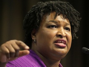 FILE - In this April 3, 2019, file photo, Former Georgia gubernatorial candidate Stacey Abrams speaks during the National Action Network Convention in New York. Abrams tells The Associated Press she will not run for a U.S. Senate seat in 2020 despite being heavily recruited by national party leaders. Abrams left open the possibility of running for president, though she says she's in no hurry to make that call as she continues her advocacy on voting rights and educating citizens ahead of the 2020 census.