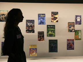 A display of Harry Potter books at the British Library in 2017.