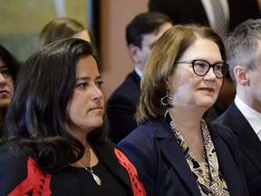 Liberal MPs Jody Wilson-Raybould and Jane Philpott take part in a cabinet shuffle at Rideau Hall in Ottawa on Monday, Jan. 14, 2019.