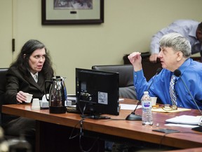 FILE - In this June 20, 2018, file photo Louise Turpin, left, and her husband, David Turpin, right, appear for a preliminary hearing in Superior Court in Riverside, Calif. The Turpins who starved a dozen of their children and shackled some to beds face sentencing for years of abuse. The couple is due Friday, April 19, 2019, in Riverside County Superior Court for a proceeding that is largely a formality. The couple pleaded guilty in February to torture and other abuse and agreed to serve at least 25 years in prison.