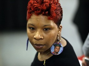 FILE - In this Dec. 11, 2015, file photo, Lesley McSpadden, the mother of Michael Brown, attends an event by Democratic presidential candidate Hillary Clinton in St. Louis. McSpadden could soon have oversight over the Ferguson, Missouri, police department connected to her son's death. On Tuesday, April 2, 2019, voters in Ferguson will select city council members in three of the St. Louis suburb's six wards. McSpadden is among three candidates running in Ward 3.