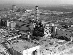 A 1986 aerial view of the nuclear plant in Chernobyl, Ukraine, shows the damage from an explosion and a fire at Reactor No. 4 that sent large amounts of radioactive material into the atmosphere on April 26, 1986, in the world's worst nuclear disaster.