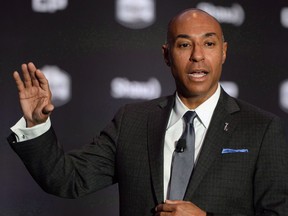 CFL commissioner Jeffrey Orridge addresses guests during the annual "state of the league" speech in Toronto on Friday, November 25, 2016. Former CFL commissioner Orridge has been named chairman of Tiidal Gaming, a Canadian esports outfit.