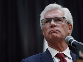 Jim Carr, Minister of International Trade Diversification speaks during a press conference in Winnipeg on Tuesday, October 23, 2018. The federal government has appointed its long awaited independent watchdog to enforce responsible conduct of Canadian companies operating abroad.