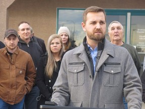 Derek Fildebrandt speaks in Strathmore, Alta., Monday, Jan.26, 2015. Derek Fildebrandt is stepping down as leader of Alberta's Freedom Conservative Party.Fildebrandt announced his resignation Monday, less than a year after he launched the party following his departure from the United Conservative Party.