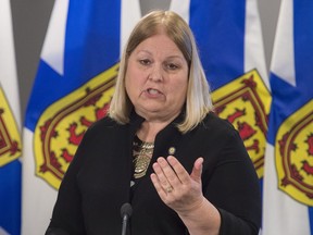 Nova Scotia Environment Minister Margaret Miller fields questions on the environmental assessment of Northern Pulp's proposed effluent treatment plant, in Halifax on Friday, March 29, 2019. Miller says the province conducted sufficient consultations with the Sipekne'katik First Nation around the controversial Alton natural gas storage project near Shubenacadie.