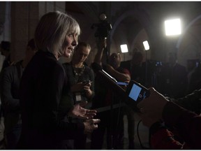Employment, Workforce Development and Labour Minister Patricia Hajdu speaks to the media in Ottawa on November 23, 2018. The feud between the federal Liberals and the Ontario Tories is taking another turn in the run up to the Ford government's first provincial budget. Labour Minister Patty Hajdu, who oversees federal student support programs, is asking one of her provincial counterparts to rollback changes the Progressive Conservatives made in January to the Ontario Student Assistance Plan.