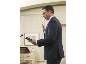 Doug Schweitzer, Minister of Justice and Solicitor General is sworn into office, in Edmonton on Tuesday April 30, 2019. Schweitzer (Justice and Solicitor General) represents Calgary-Elbow as a first-term MLA.