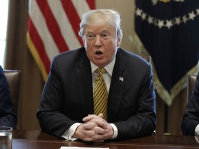President Donald Trump speaks during the White House Opportunity and Revitalization Council meeting in the Cabinet Room of the White House, Thursday, April 4, 2019, in Washington.
