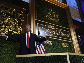 President Donald Trump arrives to speak at the National Republican Congressional Committee's annual spring dinner in Washington, April 2, 2019.