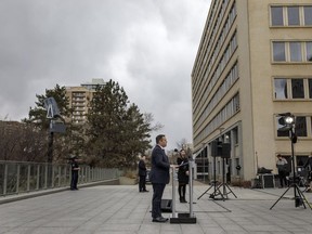 Premier-Designate Jason Kenney addresses the media the day his after his election victory in Edmonton on Wednesday April 17, 2019. Kenney's Alberta election victory sent ripples of enthusiasm and concern across Canada Wednesday.