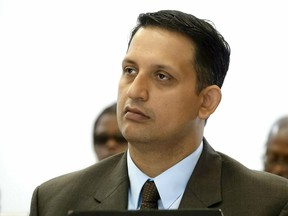 FILE - In this Thursday, Feb. 28, 2019, file photo, Nouman Raja listens to testimony during his trial in West Palm Beach, Fla. For the first time in nearly 30 years, a Florida police officer is set to be sentenced to prison for an on-duty fatal shooting. Former Palm Beach Gardens officer Raja faces a minimum of 25 years and could get a life sentence Thursday, April 25, 2019, for the 2015 shooting of 31-year-old Corey Jones.