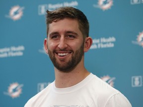 Miami Dolphins NFL football quarterback Josh Rosen smiles as he speaks during a news conference, Monday, April 29, 2019, at the Dolphins training facility in Davie, Fla. The Dolphins traded a 2019 second-round draft pick and a 2020 fifth-round selection to Arizona for Rosen.