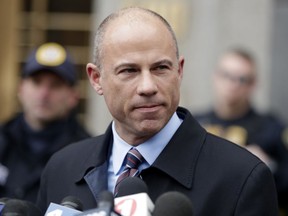 FILE  - In this Dec. 12, 2018, file photo, attorney Michael Avenatti, speaks outside court in New York. Avenatti is expected to appear in federal court on charges he fraudulently obtained $4 million in bank loans and pocketed $1.6 million that belonged to a client. The brash lawyer known for representing adult film star Stormy Daniels has a hearing scheduled Monday, April 1, 2019, in the Orange County city of Santa Ana.