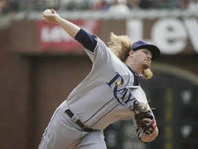 Tampa Bay Rays starting pitcher Ryne Stanek works in the first inning of a baseball game against the San Francisco Giants, Saturday, April 6, 2019, in San Francisco.
