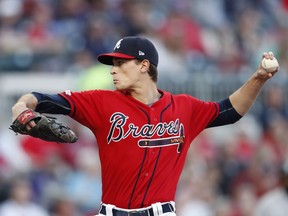 Atlanta Braves starting pitcher Max Fried works in the first inning of a baseball game against the Colorado Rockies, Friday, April 26, 2019, in Atlanta.