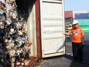 One of the more than 100 containers, shipped to Manila by a private Canadian company, that were seized by customs officials in 2013 and 2014. They had been labelled "scrap plastic materials for recycling," but actually contained household waste.