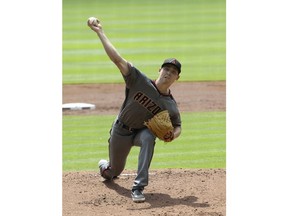 Arizona Diamondbacks Luke Weaver throws against the Atlanta Braves during the first inning of a baseball game Thursday, April 18, 2019, in Atlanta.