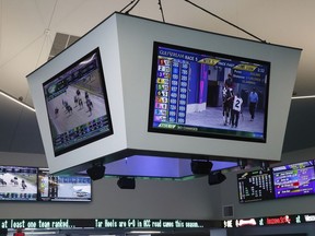 This Feb. 20, 2019, photo shows the new sports book at Prairie Meadows in Altoona, Iowa. The Iowa House passed a bill Monday, April 22, that legalizes for the first time in Iowa betting on sporting events and fantasy sports, sending it to the governor for consideration.