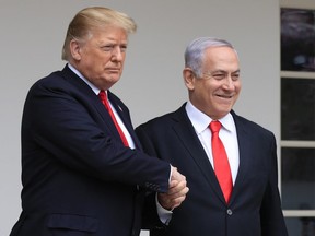 President Donald Trump welcomes Israeli Prime Minister Benjamin Netanyahu to the White House on March 25, 2019.