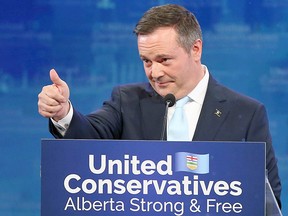 Jason Kenney greets supporters at the United Conservative Party 2019 election headquarters in Calgary on Tuesday, April 16, 2019.