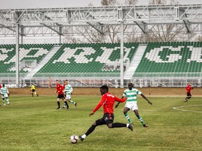 Cavalry FC and the Foothills Academy USL team play an exhibition game at Spruce Meadows in Calgary, Alta., Saturday, April 27, 2019.THE CANADIAN PRESS/Jeff McIntosh