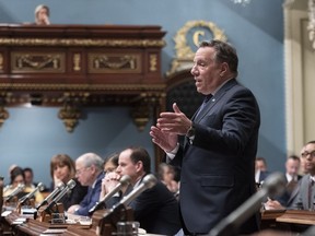 Quebec Premier Francois Legault responds to the Opposition during question period Tuesday, April 16, 2019 at the legislature in Quebec City.