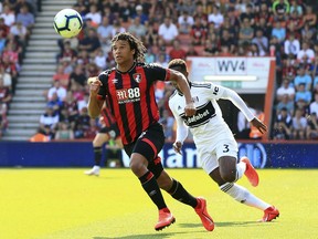Bournemouth's Nathan Ake chases the ball during the English Premier League soccer match between Bournemouth and Fulham at the Vitality Stadium, Bournemouth England. Saturday, April 20, 2019.