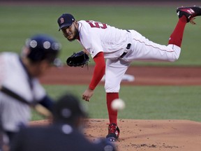 Boston Red Sox starting pitcher Eduardo Rodriguez delivers during the first inning of a baseball game against the Detroit Tigers at Fenway Park, Wednesday, April 24, 2019, in Boston.