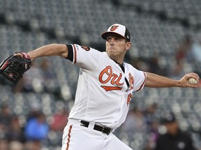 Baltimore Orioles pitcher John Means throws against the Chicago White Sox in the first inning of a baseball game, Wednesday, April 24, 2019, in Baltimore.