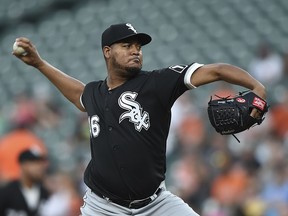 Chicago White Sox pitcher Ivan Nova throws against the Baltimore Orioles in the first inning of a baseball game, Tuesday, April 23, 2019, in Baltimore.