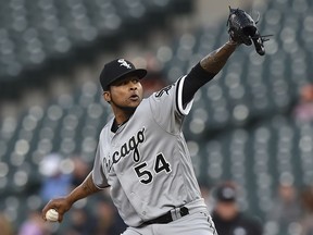 Chicago White Sox pitcher Ervin Santana throws against the Baltimore Orioles in the first inning of a baseball game, Wednesday, April 24, 2019, in Baltimore.