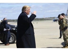 President Donald Trump walks towards the steps of Air Force One at Andrews Air Force Base in Md., Monday, April 15, 2019. Trump is heading to Minnesota for a tax day event.