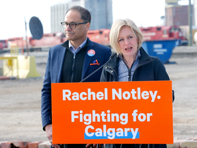 Alberta NDP Leader Rachel Notley campaigns with Calgary-Fort MLA Joe Ceci on April 1, 2019.