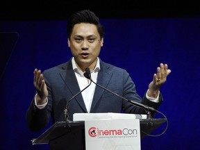 Jon Chu, director of "Crazy Rich Asians," addresses the audience during "The State of the Industry" presentation at CinemaCon 2019, the official convention of the National Association of Theatre Owners (NATO) at Caesars Palace, Tuesday, April 2, 2019, in Las Vegas, Nev.