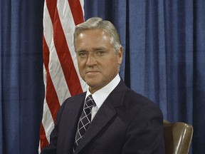 FILE - This April 20, 1971 file photo shows Senator Ernest F. Hollings (D-S.C.) in Washington, D.C. Hollings, a moderate six-term Democrat who made an unsuccessful bid for the presidency in 1984, has died. He was 97. Family spokesman Andy Brack says Hollings died early Saturday, April 6, 2019.