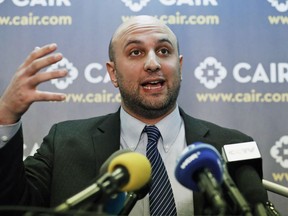 FILE - In this Jan. 30, 2017, file photo, attorney Gadeir Abbas speaks during a news conference at the Council on American-Islamic Relations (CAIR) in Washington.  A federal judge will hear arguments on whether a government watchlist of more than 1 million known or suspected terrorists violates the Constitution. The Council on American-Islamic Relations sued in 2016 on behalf of Muslim Americans who say they were wrongly placed on the list and suffered negative consequences as a result.