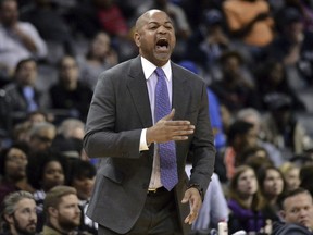 FILE - In this March 5, 2019, file photo, Memphis Grizzlies coach J.B. Bickerstaff calls to players during the second half of the team's NBA basketball game against the Portland Trail Blazers, in Memphis, Tenn. A person familiar with the Cavaliers' coaching search tells The Associated Press the team is interviewing former Memphis coach J.B. Bickerstaff. Bickerstaff is meeting with Cleveland officials Tuesday, April 30, 2019, said the person who spoke on condition of anonymity because the Cavs are not revealing their plans.