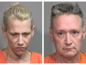 This combination of undated photos provided by the McHenry County Sheriff's Department in Woodstock, Ill., on Thursday, April 25, 2019 shows JoAnn Cunningham, left, and Andrew Freund Sr. The two have been charged in the murder of their five year-old son, Andrew "AJ" Freund. A criminal complaint filed Thursday, April 25, 2019, outlines first-degree murder, aggravated battery and several other charges against the couple. A judge set bail at $5 million for each parent. (McHenry County Sheriff's Department via AP)