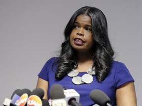 FILE - In this Feb. 22, 2019, file photo, Cook County State's Attorney Kim Foxx speaks at a news conference, in Chicago. Text messages released showed Foxx believed her office had overcharged "Empire" actor Jussie Smollett for allegedly staging a racist, anti-gay attack on himself drew heavy criticism because Foxx had recused herself from the case.