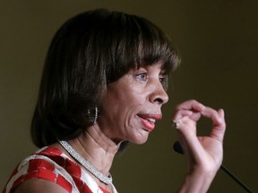 FILE - In this Dec. 6, 2016 file photo, Baltimore Mayor Catherine Pugh delivers an address during her inauguration ceremony inside the War Memorial Building in Baltimore. Maryland's chief accountant is calling for Pugh to step down, calling the latest revelations about lucrative deals to sell her self-published children's books "brazen, cartoonish corruption." In a Monday, April 1, 2019 tweet, Maryland Comptroller Peter Franchot wrote: "The Mayor has to resign -- now." His comments came on the same day that Kaiser Permanente disclosed that it paid Pugh's limited liability company about $114,000 for roughly 20,000 copies of her "Healthy Holly" children's books.