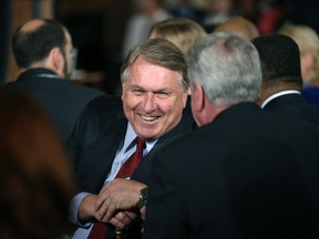 FILE - In this Oct. 7, 2015 file photo, International Brotherhood of Teamsters President James P. Hoffa is seen in the East Room of the White House in Washington before President Barack Obama spoke at the White House Summit on Worker Voice. The Teamsters' top boss is trying to quell a rebellion by Mickey, Minnie and their costumed friends. Hoffa ordered a hearing in Florida Saturday, March 30, 2019, to determine whether leaders should be removed from the local Teamsters union that represents Walt Disney World's costumed character-performers, among others.