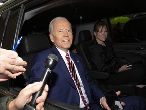 Former Vice President and Democratic presidential candidate Joe Biden is shown after appearing on ABC's "The View", Friday, April 26, 2019 in New York.  Biden says he has no plans to limit himself to one term if he's elected president in 2020.