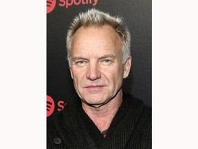 FILE - In a Jan. 25, 2018 file photo, Sting attends Spotify's Best New Artists 2018 Party at Skylight Clarkson Square, in New York. Sting is heading to Las Vegas to launch a residency next year. Sixteen performances of "Sting: My Songs" will take place at The Colosseum at Caesars Palace, beginning May 22, 2020. Shows are also planned for June, August and September.