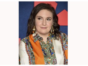 FILE - This March 26, 2019 file photo shows actress Lena Dunham at the premiere of the final season of HBO's "Veep" in New York. Dunham is celebrating one year of sobriety. Featuring a thumbs-up photo, the 32-year-old writes on Instagram Wednesday, April 10, that she has "done a lot of cool things in this life, but none has brought me the peace, joy and lasting connections that being part of a sober fellowship has." The "Girls" creator and actress said during a Dax Shepard podcast in October that she had misused an anti-anxiety drug.