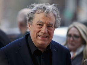 FILE - This April 24, 2015 file photo shows Terry Jones at a special Tribeca Film Festival screening of "Monty Python and the Holy Grail" in New York. Celebrations for the 40th anniversary of the Monty Python comedy classic "Life of Brian" are being somewhat overshadowed by the health news of  Jones. Jones is "very robust" although "on the downhill slope" due to dementia, according to his friend and colleague Michael Palin. Jones was diagnosed in 2015 with a form of dementia that impairs the ability to speak.
