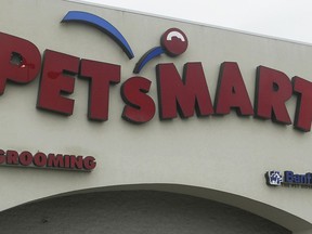 FILE - This May 24, 2005, file photo shows a sign of a pet store chain, PetSmart, in Warwick, R.I. PetSmart's online pet store Chewy is selling its stock in an initial public offering that may revive memories of the days when its breed of internet retailing seemed like a lost cause. The Dania Beach, Florida, company is setting out to raise $100 million, but that figure listed in documents filed Monday, April 29, 2019, is likely to change in the weeks ahead as Chewy's bankers gauge investor demand for the IPO.