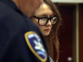 Anna Sorokin leaves for a recess during her trial at New York State Supreme Court, in New York, Monday, April 22, 2019. Sorokin, who claimed to be a German heiress, is on trial on grand larceny and theft of services charges.