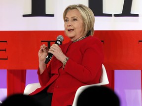 Hillary Clinton speaks during the TIME 100 Summit, in New York, Tuesday, April 23, 2019.